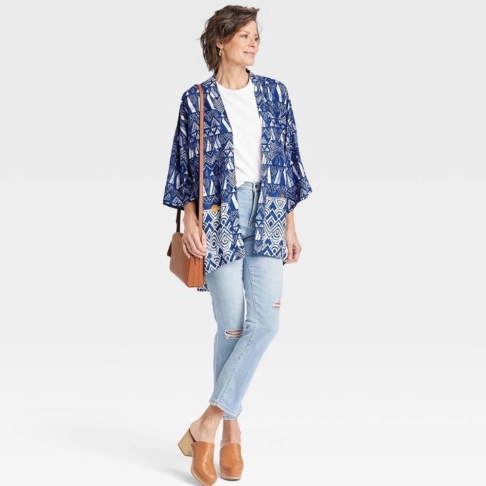 Knox Rose Kimono Duster M/L Flowy, Boho, Tribal Open Relaxed Fit Rayon NWT